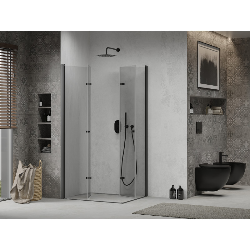 Mexen Lima Duo skladacia sprchová kabína 90 x 80 cm, priehľadná, čierna - 856-090-080-70-00-02