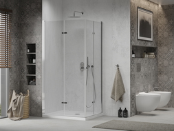 Mexen Lima Duo skladací sprchový kút 80 x 70 cm, transparentný, chróm + sprchová vanička Flat - 856-080-070-01-02-4010