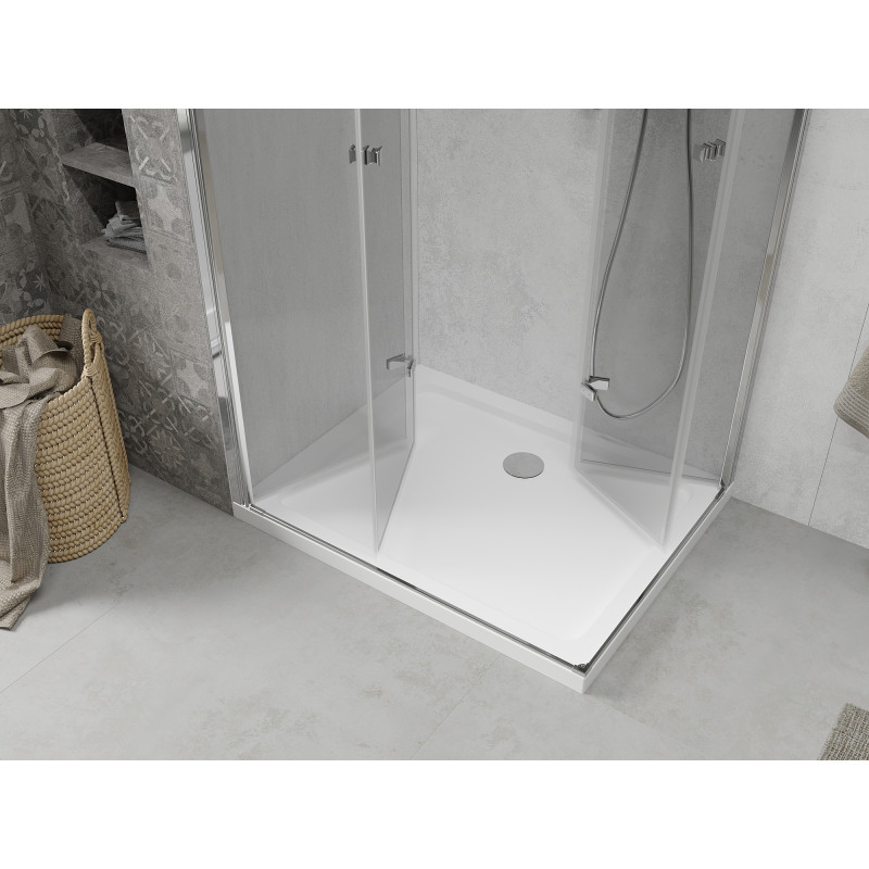 Mexen Lima Skladací sprchový kút Duo 90 x 80 cm, transparentný, chróm + vanička Flat - 856-090-080-01-02-4010