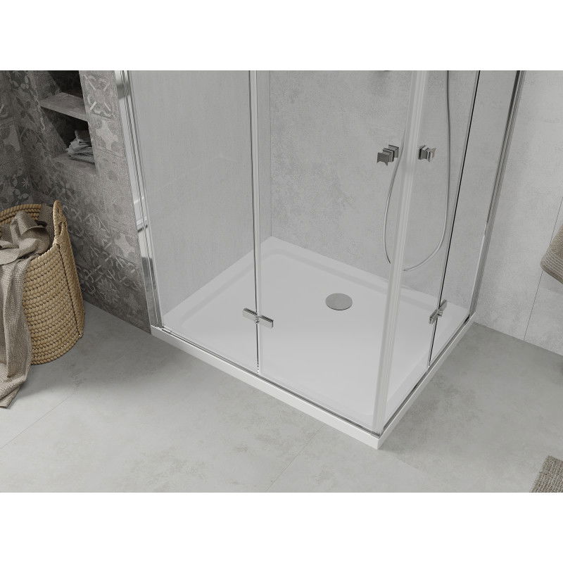 Mexen Lima Duo skladacia sprchová kabína 100 x 90 cm, transparentná, chróm + vanička Flat - 856-100-090-01-02-4010