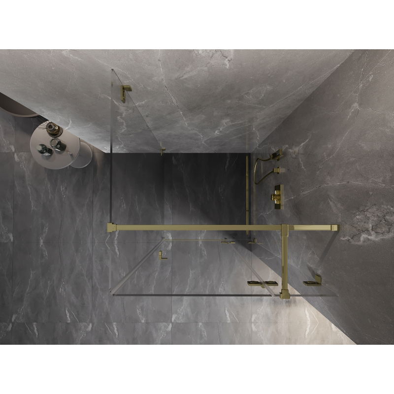 Mexen Lunar T sprchovací kút otočný pravý 80 x 80 cm, priesvitný, zlatý - 834T-080-080-50-00-P