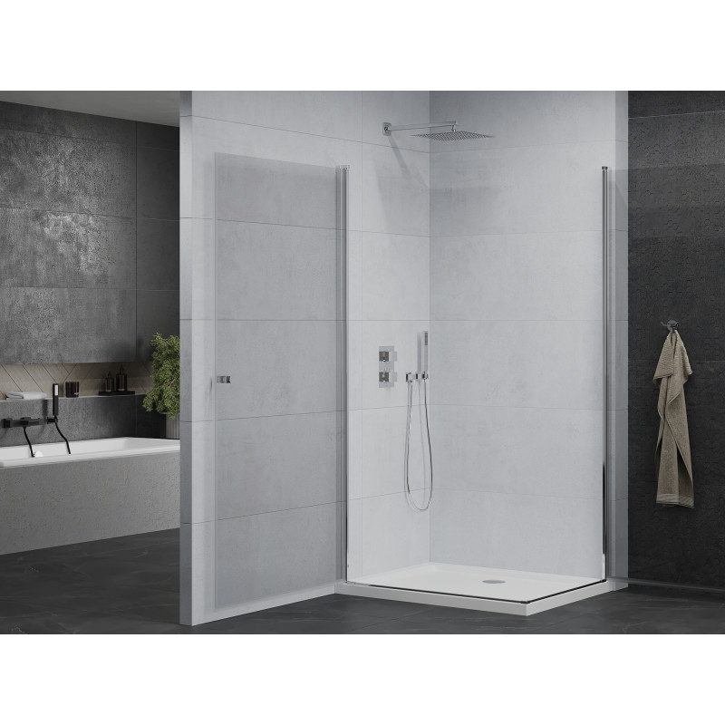 Mexen Pretoria Duo sprchová kabína otváracia 80 x 70 cm, transparentná, chróm + sprchová vanička Flat
