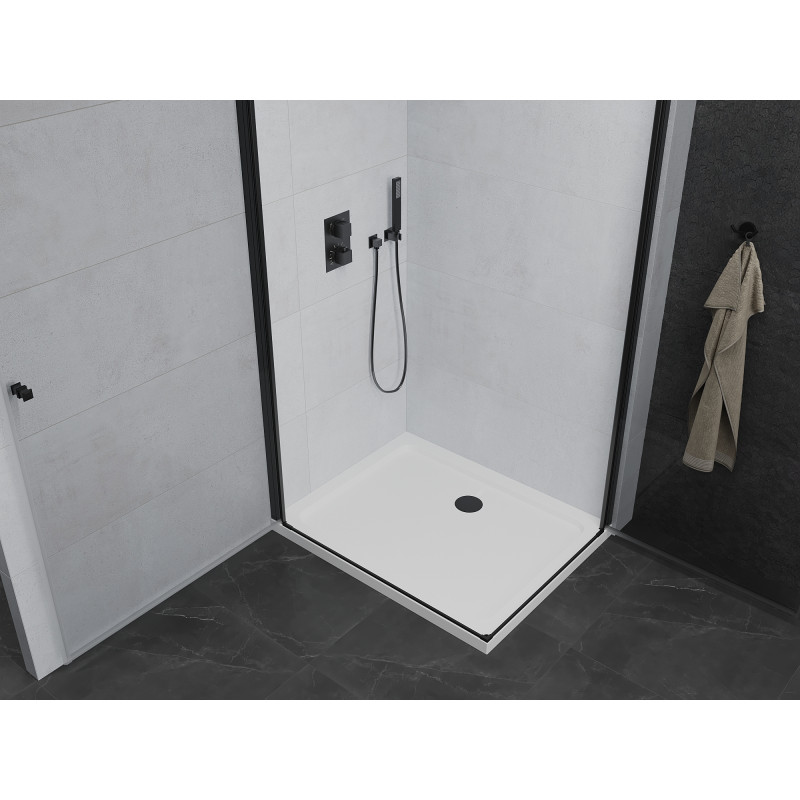 Mexen Pretoria Duo skladacia sprchová kabína 90 x 80 cm, priehľadná, čierna + vanička Flat - 852-090-080-70-02-4010B
