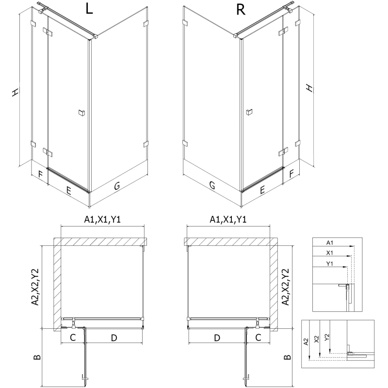 Mexen Lunar T sprchová kabína s otváracími dverami pravá 70 x 90 cm, transparentná, zlatá kefovaná - 834T-070-090-55-00-P