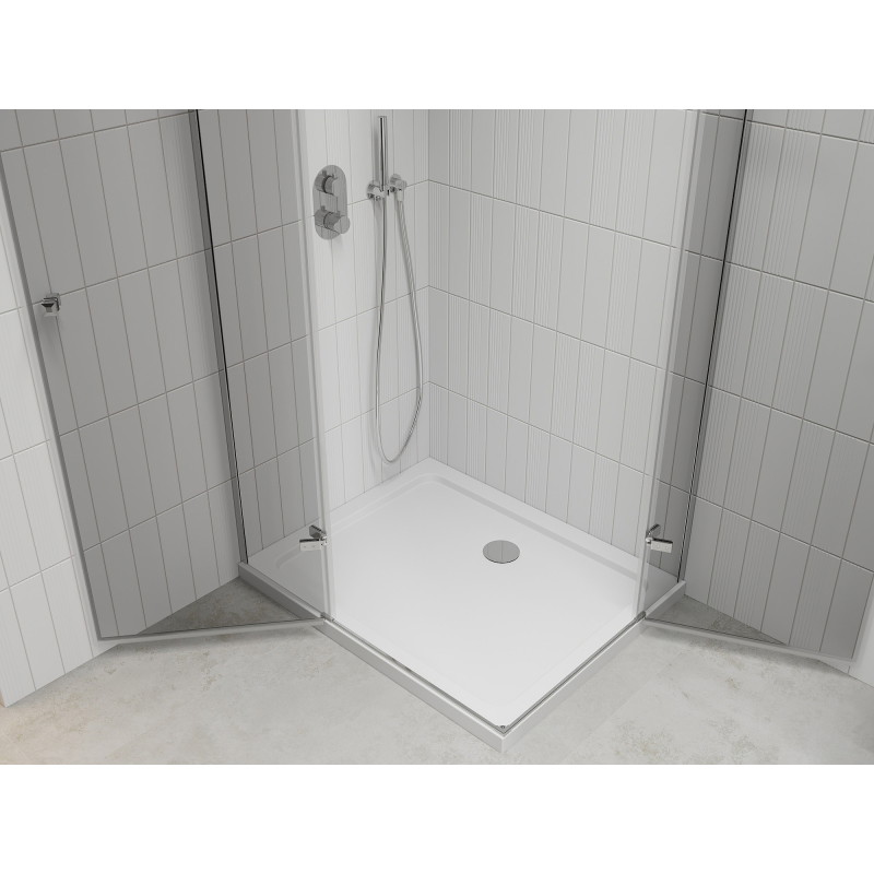 Mexen Roma Duo sprchový kút s otočnými dverami 90 x 80 cm, transparentný, chróm + vanička Flat - 854-090-080-01-02-4010