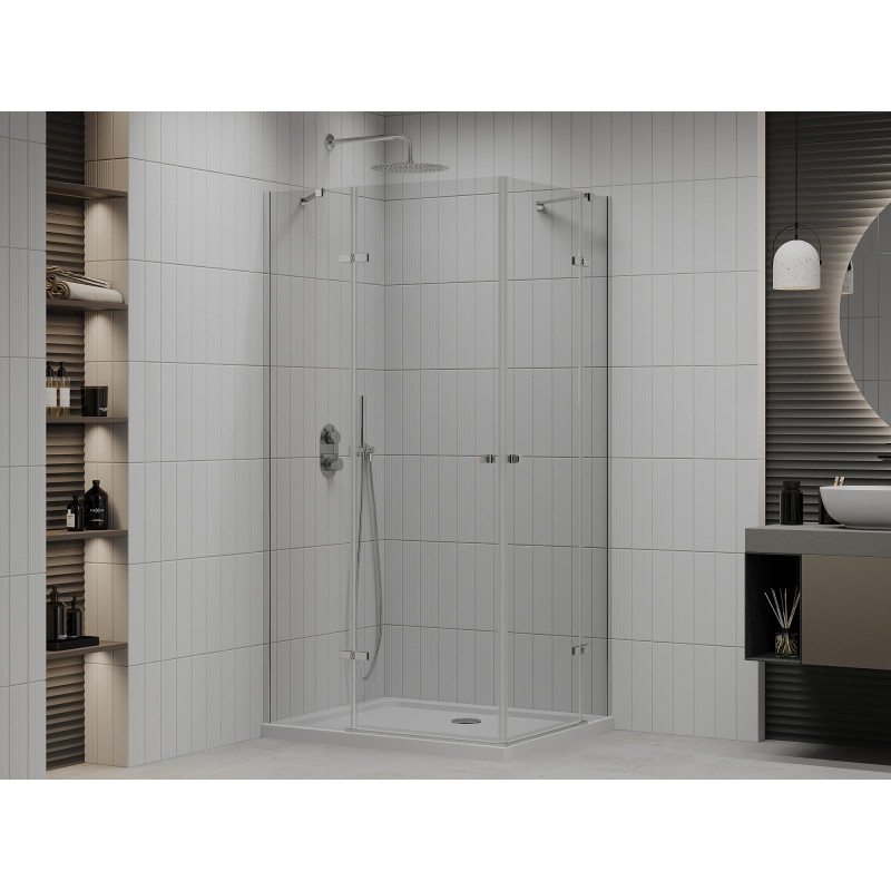 Mexen Roma Duo sprchový kút s otočnými dverami 90 x 80 cm, transparentný, chróm + vanička Flat - 854-090-080-01-02-4010
