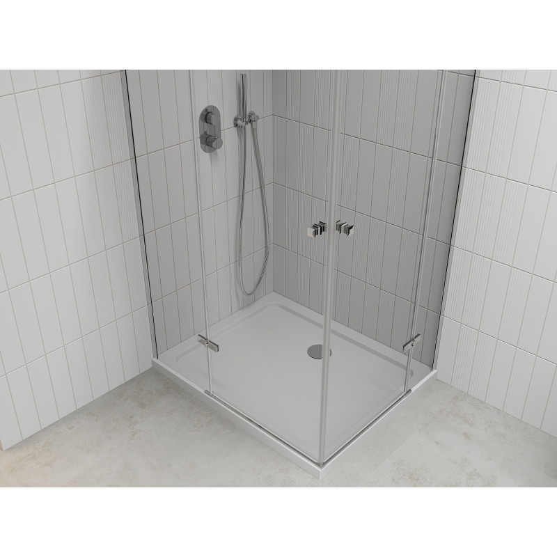 Mexen Roma Duo sprchový kút s otočnými dverami 90 x 80 cm, transparentný, chróm + vanička Flat - 854-090-080-01-02-4010