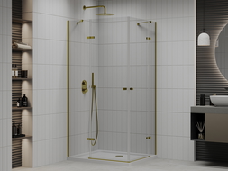 Mexen Roma Duo sprchová kabína, kyvné dvere 80 x 70 cm, transparentnéné, zlatá + závesný bidet Flat - 854-080-070-50-02-4010G