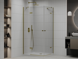 Mexen Roma Duo sprchový kút s otváracími dverami 90 x 80 cm, transparentný, zlatý + sprchová vanička Flat