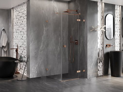 Mexen Lunar T sprchový kút výklopný pravý 80 x 80 cm, transparentný, brúsená meď - 834T-080-080-65-00-P