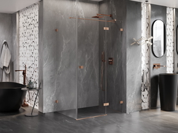 Mexen Lunar T sprchový kút otvárací pravý 90 x 110 cm, transparentný, brúsená meď - 834T-090-110-65-00-P