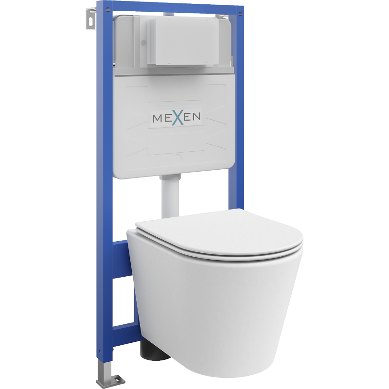 Mexen Rico podomietkový WC set Fenix Slim s WC misou a pomaly zatvárajúcim sedadlom, biely mat - 61030724001