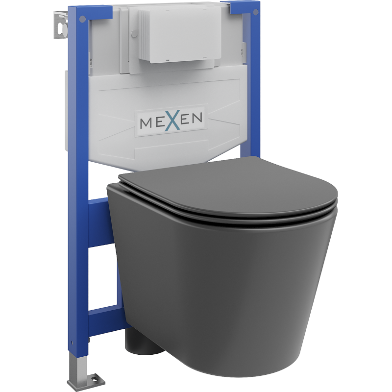 Mexen Rico sada na inštaláciu pod omietku WC rám Fenix XS-F s misou WC a pomaly sklápacou doskou, tmavo sivý mat