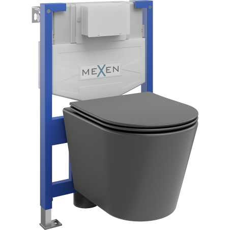 Mexen Rico sada na inštaláciu pod omietku WC rám Fenix XS-F s misou WC a pomaly sklápacou doskou, tmavo sivý mat