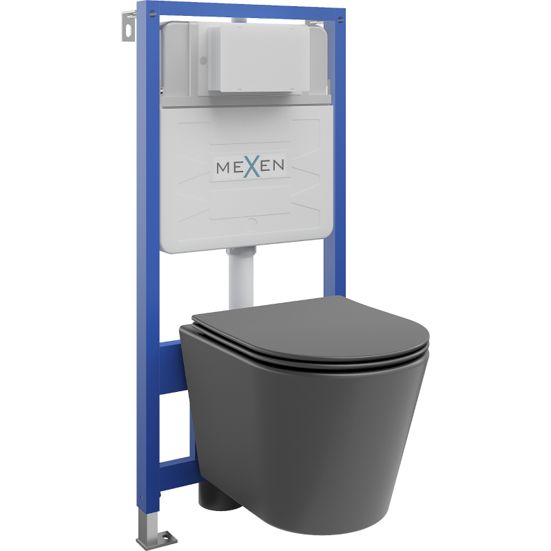 Mexen Rico podomietkový WC set Fenix Slim s WC misou a pomaly uzatvárateľným sedadlom, tmavosivá matná - 61030724071