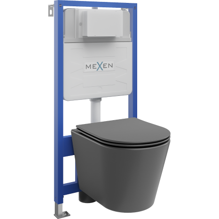 Mexen Rico podomietkový WC set Fenix Slim s WC misou a pomaly uzatvárateľným sedadlom, tmavosivá matná - 61030724071
