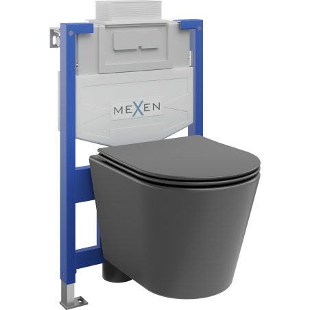 Mexen Rico podomietkový WC set Fenix XS-U s WC misou a pomaly sklápajúcim sedátkom, tmavý sivý mat - 68530724071