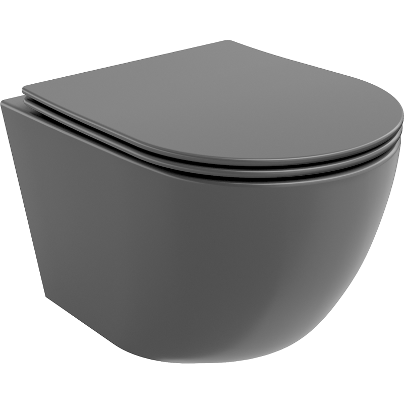 Mexen Lena WC misa Rimless s pomaly zatváracou doskou slim, duroplast, sivá tmavá mat - 30224071