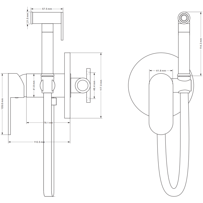 Mexen Milo podomietková bidetová batéria so sadou bodových prvkov, čierna - 7599350-70