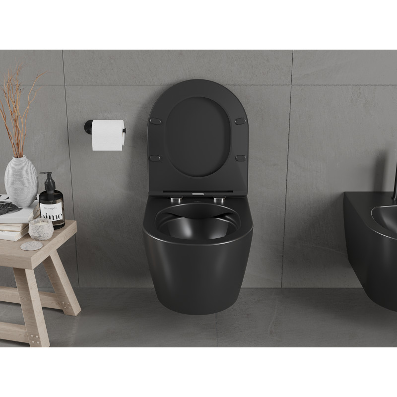 Mexen Carmen miska wc Rimless s pomaly sklopnou doskou slim, duroplast, čierna matná - 30881085