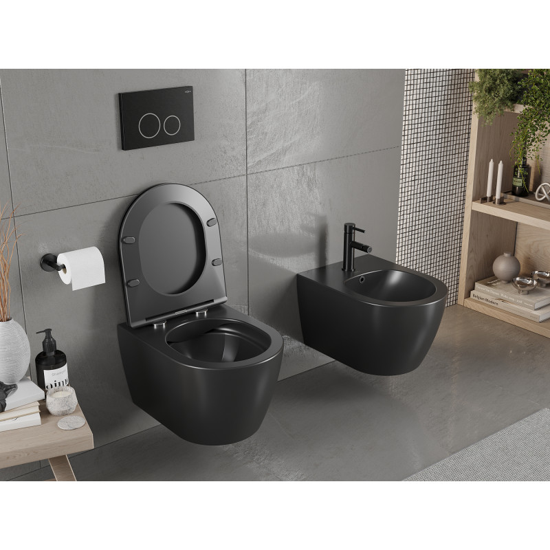 Mexen Carmen miska wc Rimless s pomaly sklopnou doskou slim, duroplast, čierna matná - 30881085