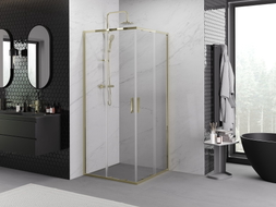 Mexen Exo-S Duo štvorcový sprchový kút s posuvnými dverami 95 x 95 cm, priehľadný, zlatý - 8111-095-095-50-00