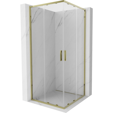 Mexen Exo-S Duo štvorcový sprchový kút s posuvnými dverami 95 x 95 cm, priehľadný, zlatý - 8111-095-095-50-00