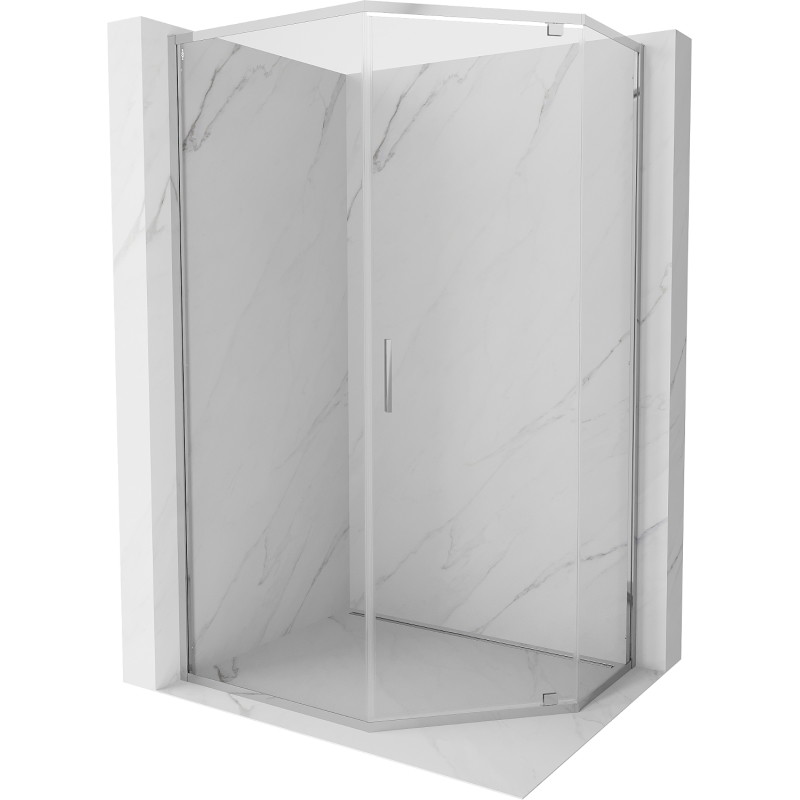 Mexen Exo-R päťuholníková sprchová kabína s otváracími dverami 90 x 80 cm, transparentná, chróm - 812-090-080-01-00