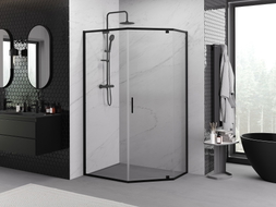 Mexen Exo-R päťhranný sprchový kút výklopný 90 x 80 cm, transparentný, čierny - 812-090-080-70-00