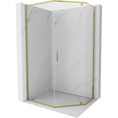 Mexen Exo-R Päťuholníkový sprchovací kút s otváracími dverami 90 x 80 cm, priehľadný, zlatý - 812-090-080-50-00