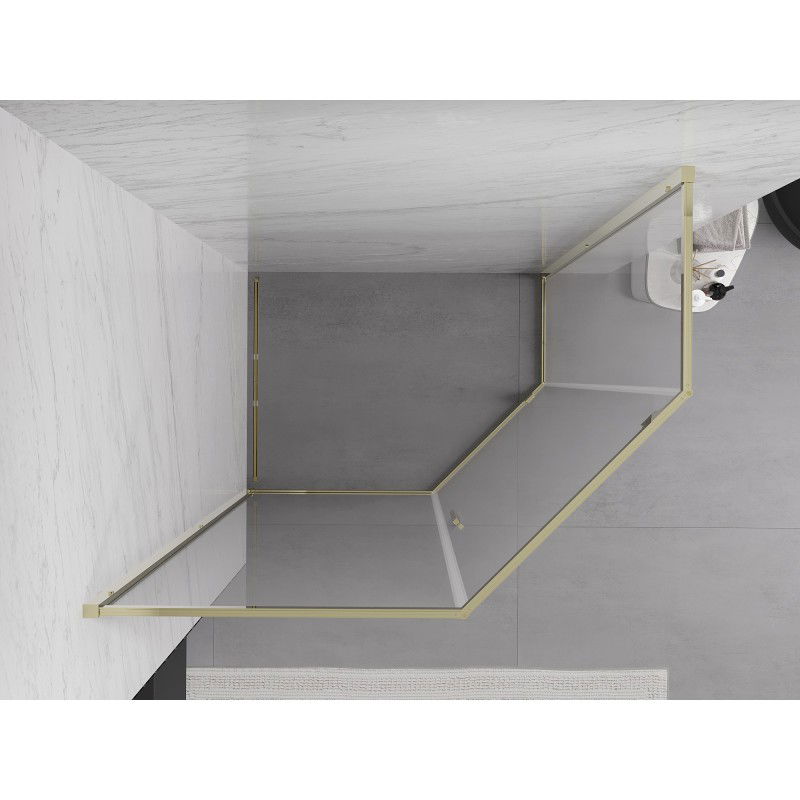 Mexen Exo päťuholníková sprchová kabína s otváracími dverami 100 x 80 cm, priehľadná, zlatá - 812-100-080-50-00