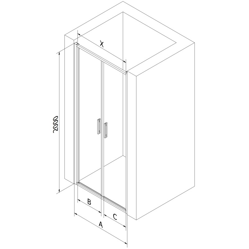 Mexen Exo-B Duo dvojité sprchové dvere 120 cm, priehľadné, chróm - 814-120-000-01-00
