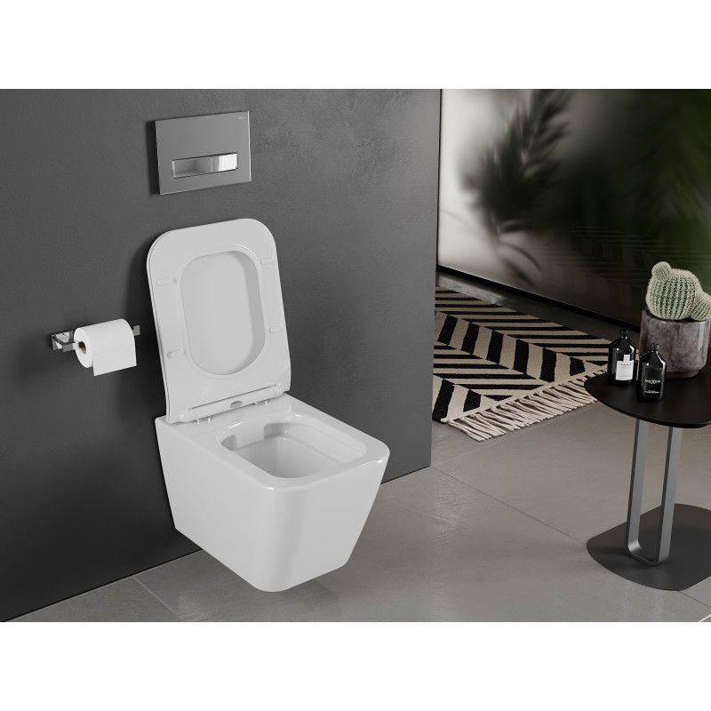 Mexen Cube WC misa Rimless so sedadlom s pomalým zatváraním slim, duroplast, biely lesk - 30924000