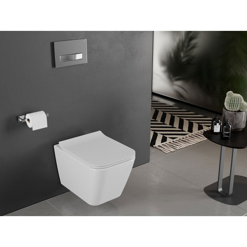 Mexen Cube WC misa Rimless so sedadlom s pomalým zatváraním slim, duroplast, biely lesk - 30924000