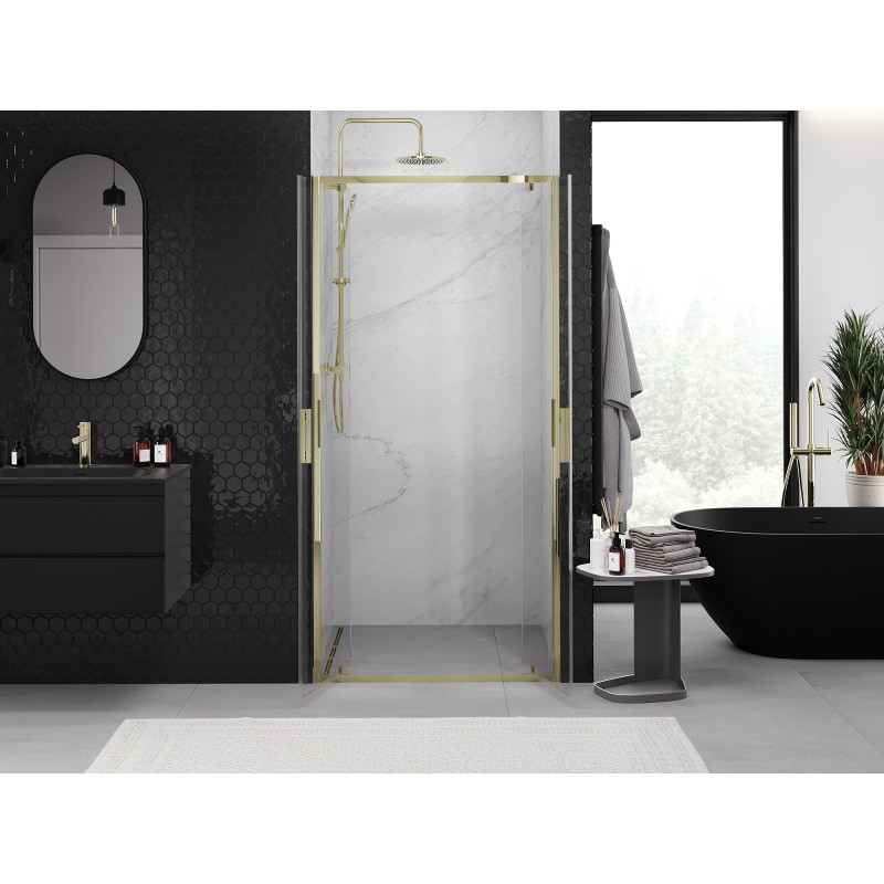 Mexen Exo-BR Duo dvojité sprchové dvere na pántoch 120 cm, transparentné, zlaté - 8182-120-000-50-00