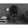 Mexen Lena WC misa Rimless so sedadlom s pomalým sklápaním slim, duroplast, čierna matná/zlatý vzor mriežky - 30224079