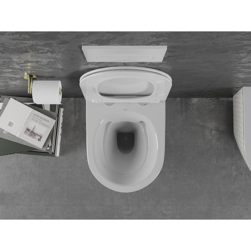 Mexen Lena WC misa Rimless s doskou pomaly zatvárajúca slim, duroplast, biela/zlatá vzor mriežka - 30224009