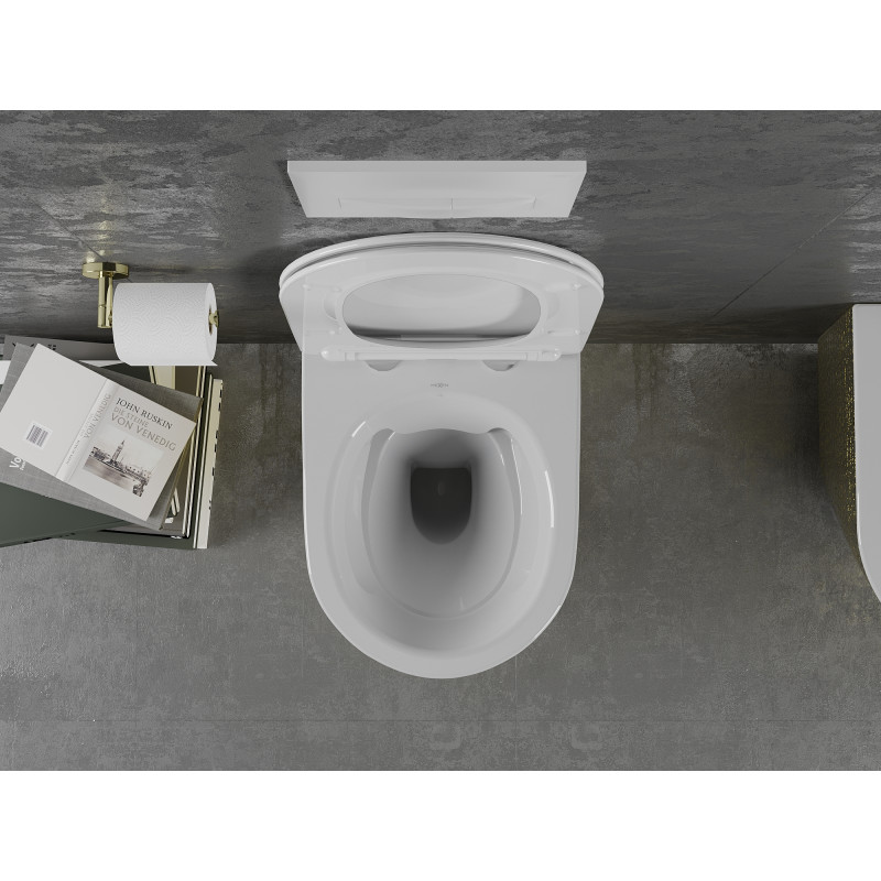 Mexen Lena miska WC Rimless so spomaľujúcim sedadlom slim, duroplast, biela/zlatá vzor šupiny - 30224008