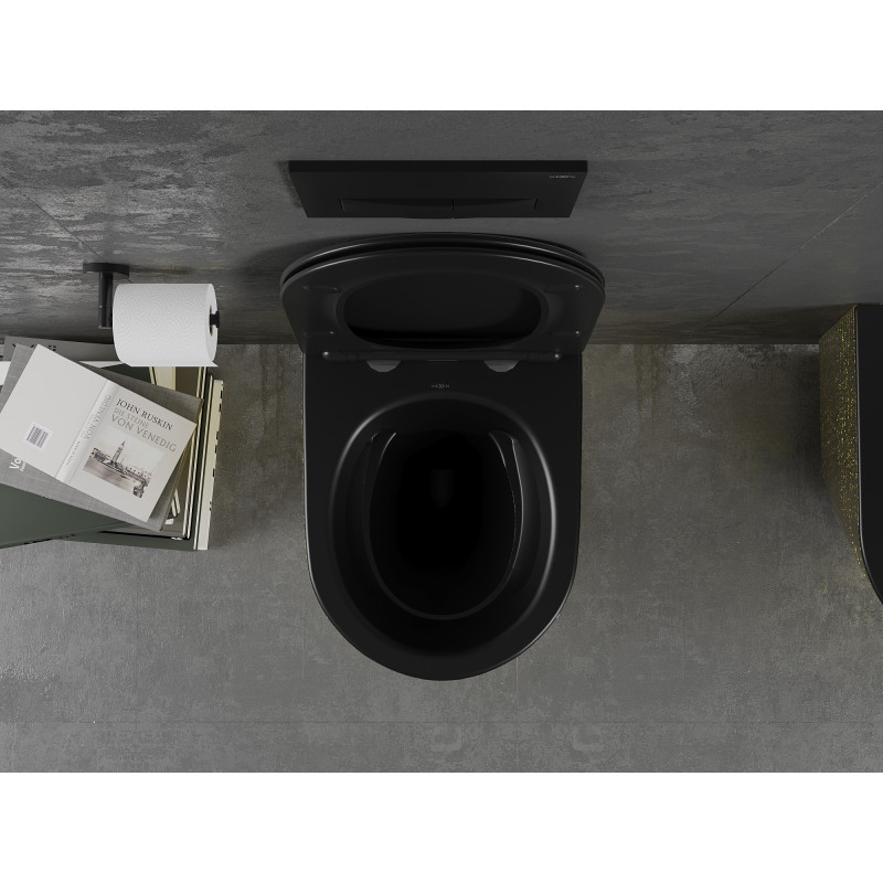 Mexen Lena WC misa Rimless s pomaly sklopnou doskou slim, duroplast, čierna matná/zlatý vzor šupiny - 30224078