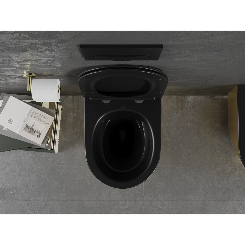 Mexen Lena WC misa Rimless s pomaly zatvárajúcim sedadlom slim, duroplast, čierna matná/zlatá - 30224076
