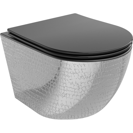 Mexen Lena miska wc Rimless s pomaly klesajúcou doskou slim, duroplast, čierna matná/strieborný vzor šupiny - 30224072