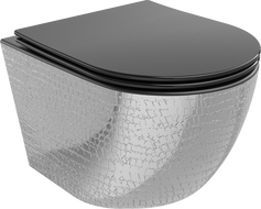 Mexen Lena WC misa Rimless s pomaly padajúcim sedátkom, duroplast, Čierna matná/Strieborná vzor rybích šupín - 30224072