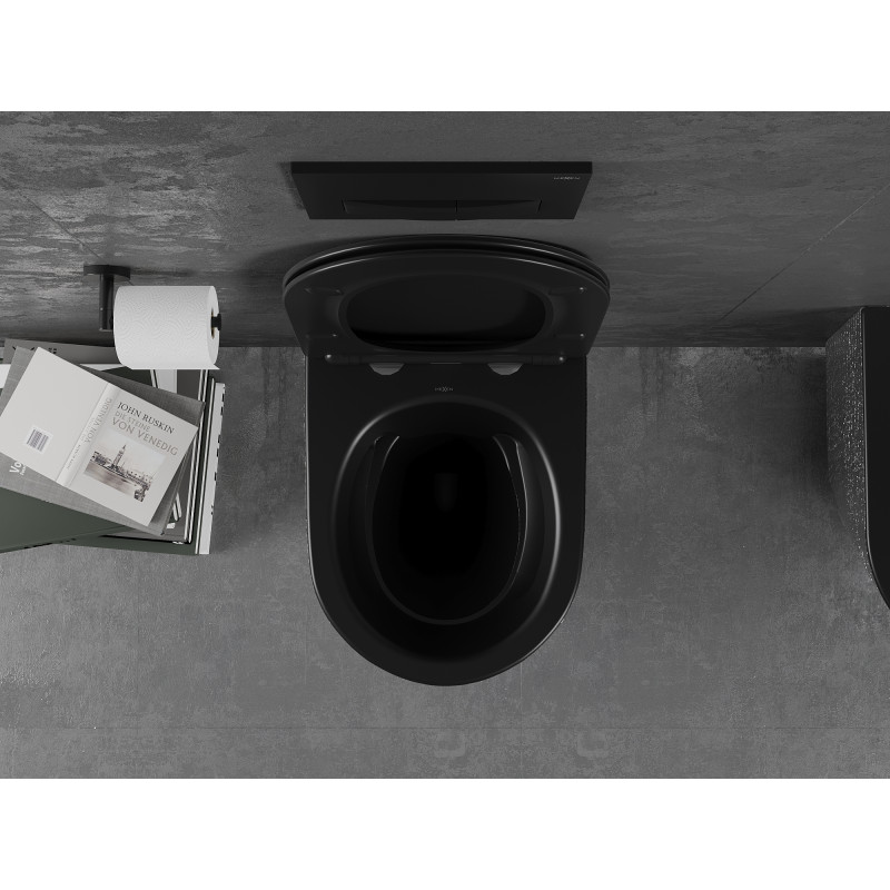 Mexen Lena miska wc Rimless s pomaly klesajúcou doskou slim, duroplast, čierna matná/strieborný vzor šupiny - 30224072