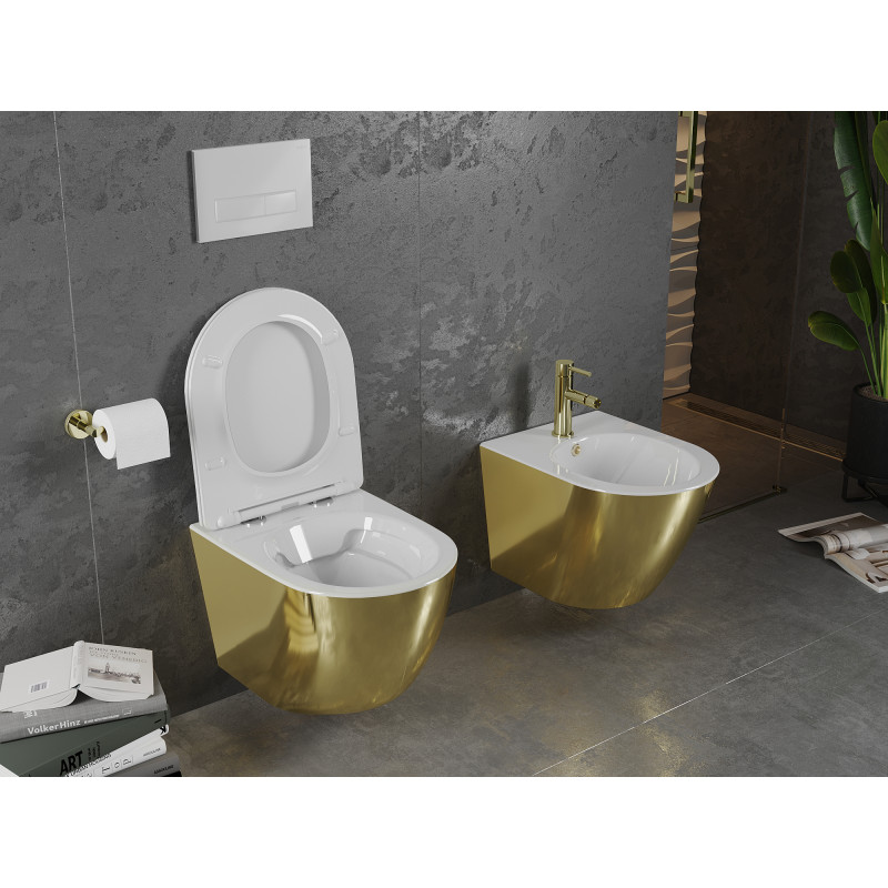 Mexen Lena WC misa Rimless s pomaly sklopnou doskou slim, duroplast, bielá/zlatá - 30224006