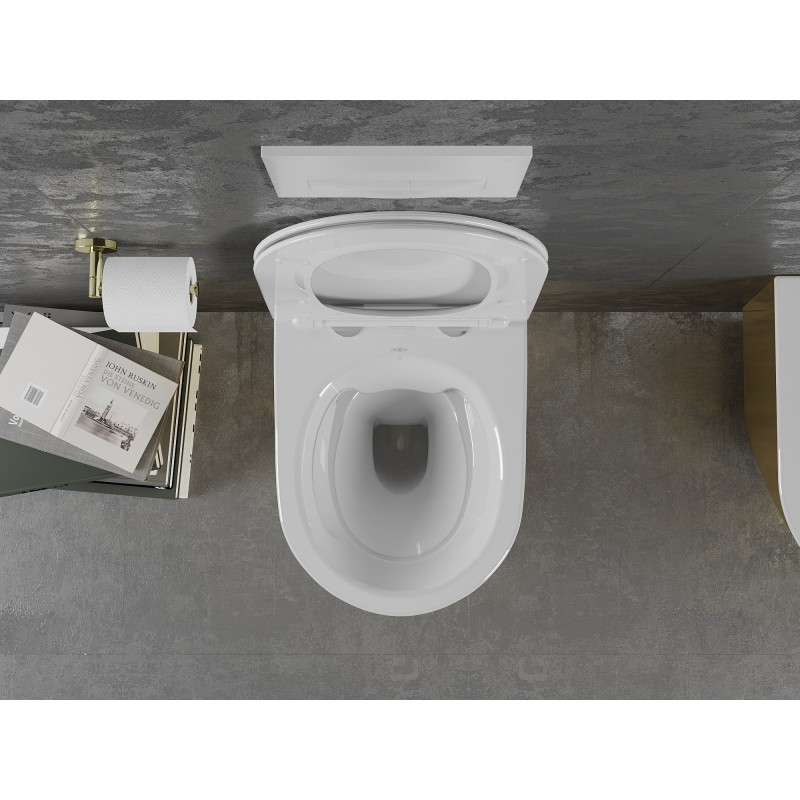 Mexen Lena miska WC Rimless so spomaľujúcim slim sedátkom, duroplast, biela/zlatá - 30224006