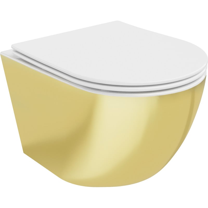 Mexen Lena WC misa Rimless s doskou s pomalým zatváraním slim, duroplast, biela/zlatá - 30224006