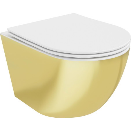 Mexen Lena WC misa Rimless s pomaly sklopnou doskou slim, duroplast, bielá/zlatá - 30224006