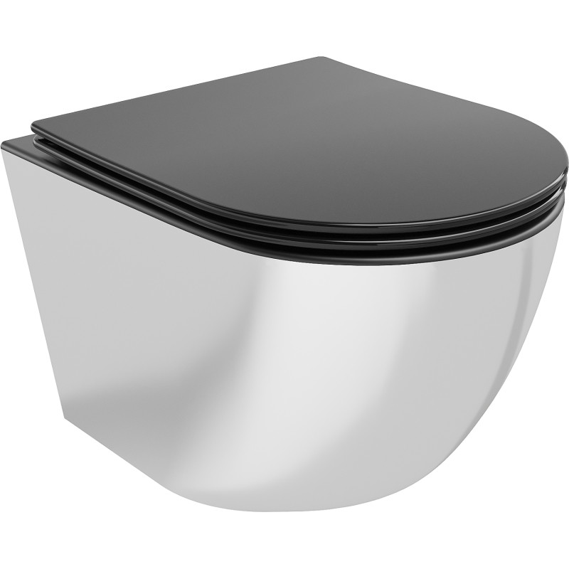 Mexen Lena WC miska Rimless s pomaly zatvárajúcim sa slim sedadlom, duroplast, čierna matná/strieborná - 30224074