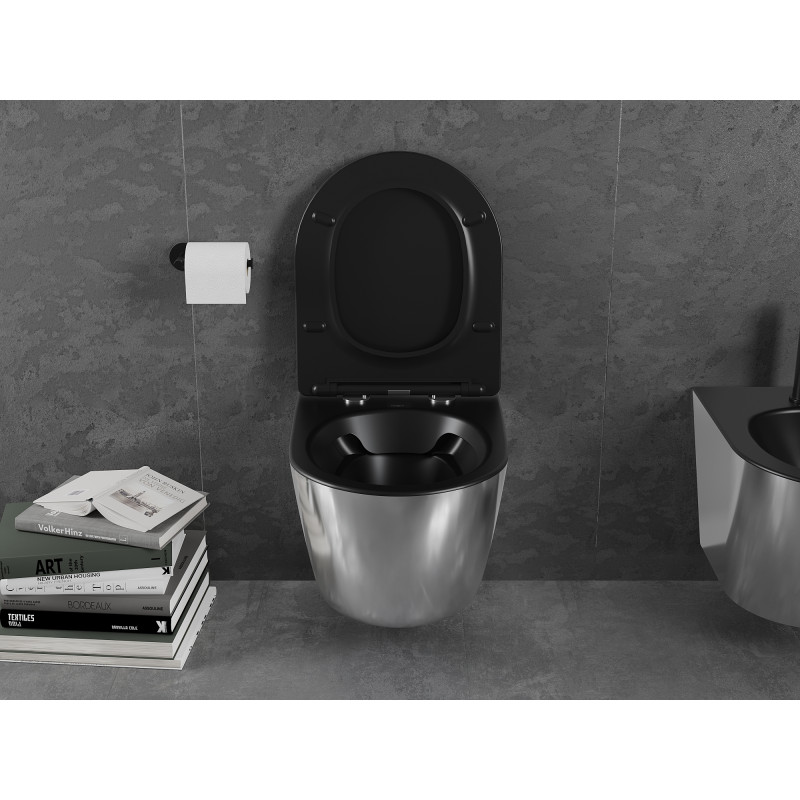 Mexen Lena WC misa Rimless s doskou s pomalým zatváraním slim, duroplast, čierna matná/strieborná - 30224074