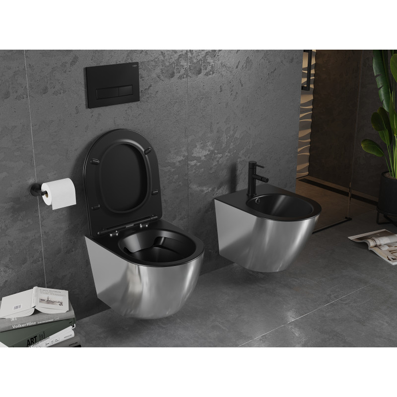 Mexen Lena WC misa Rimless s doskou s pomalým zatváraním slim, duroplast, čierna matná/strieborná - 30224074
